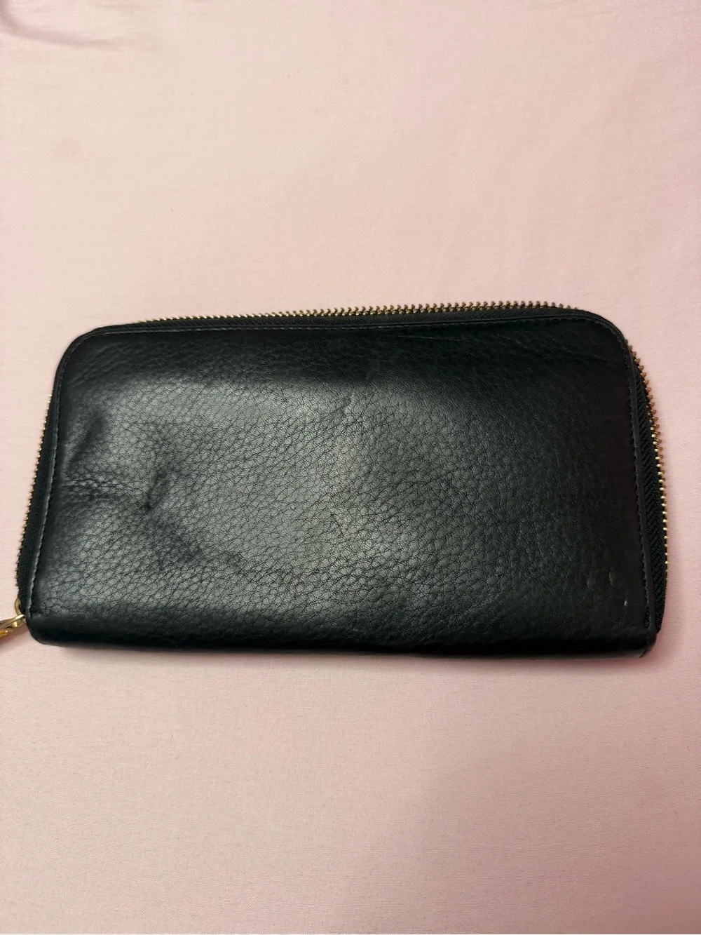 Tory Burch Black Leather Zip-Around Wallet with Gold Hardware